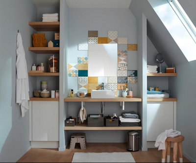 Plan de toilette et rangement entre 2 murs