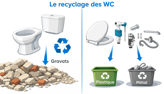 Le recyclage des différents éléments d'un WC