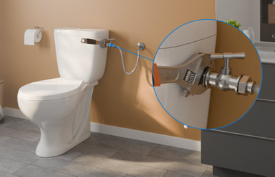 WC avec un zoom sur le robinet d'arrivée d'eau