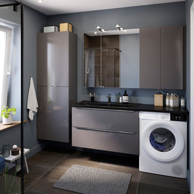 Image d'un grand meuble de salle de bains moderne anthracite