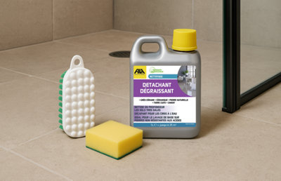 Illustration des produits nécessaires au nettoyage du carrelage mural