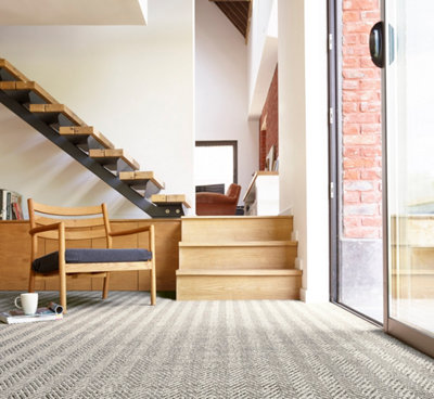 Entrée de maison donnant sur un escalier et avec de la moquette au sol