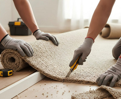 Découpe d'une moquette avec un cutter