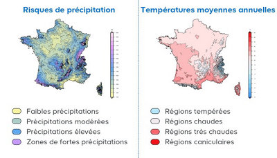 Cartes des précipitations et des températures en France
