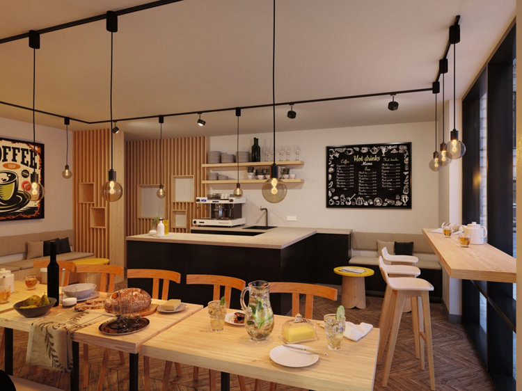 De nombreuses ampoules LED dans un magasin de type cafétaria