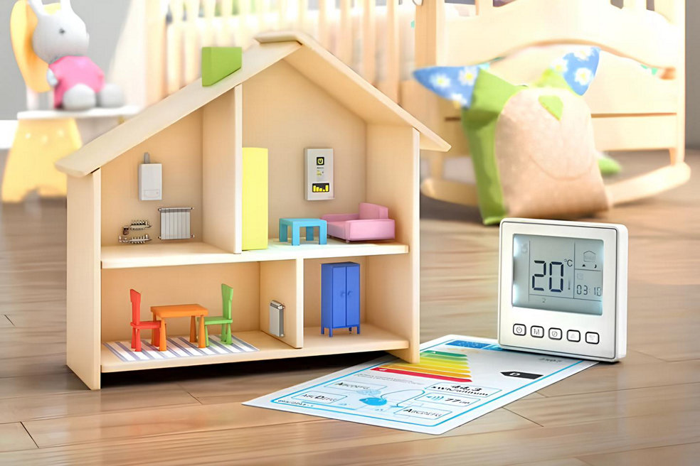 Une illustration d'une maison et d'un thermostat