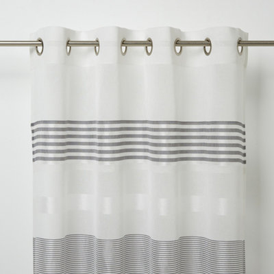 Voilage à motifs rayé blanc et gris foncé