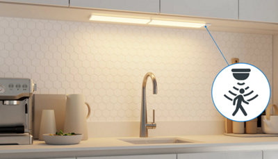 Réglette sous meuble cuisine avec logo détecteur mouvement