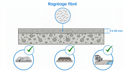 Schéma du fonctionnement d'un ragréage fibré