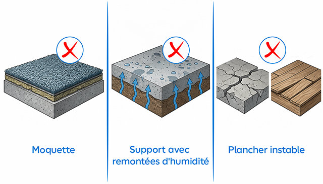 Les différents supports sur lesquels on ne fait pas de ragréage