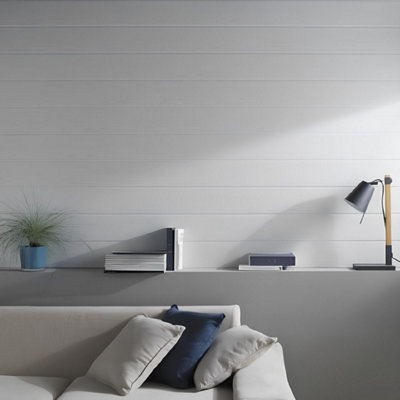 Chambris ton gris avec lambris bois blanc