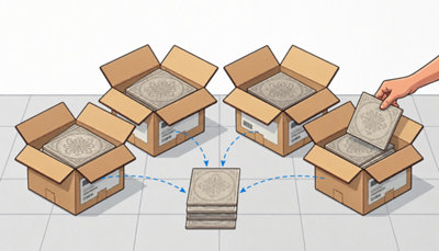 Mélange des carreaux de différents cartons
