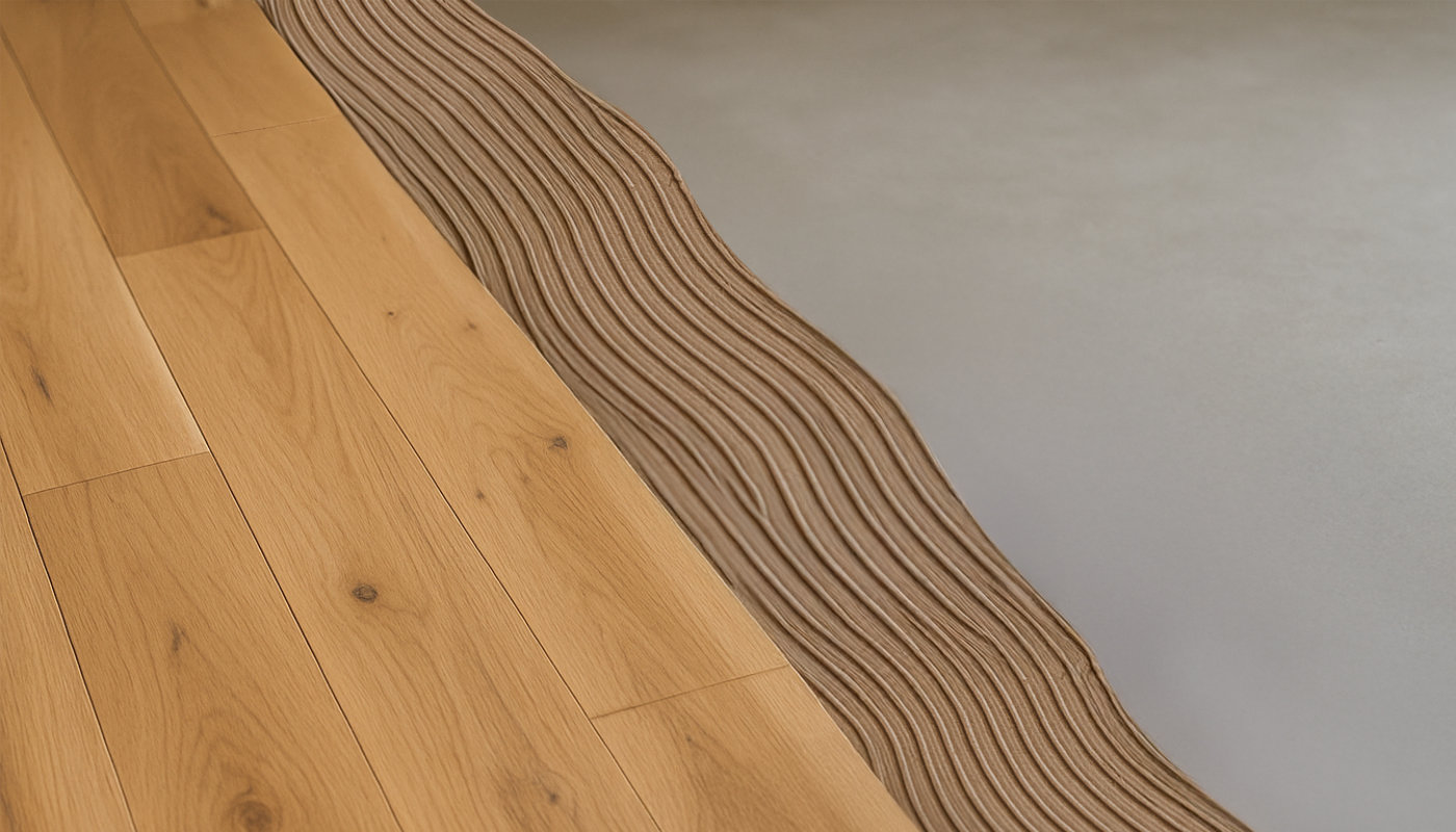 Parquet massif en cours de pose collée