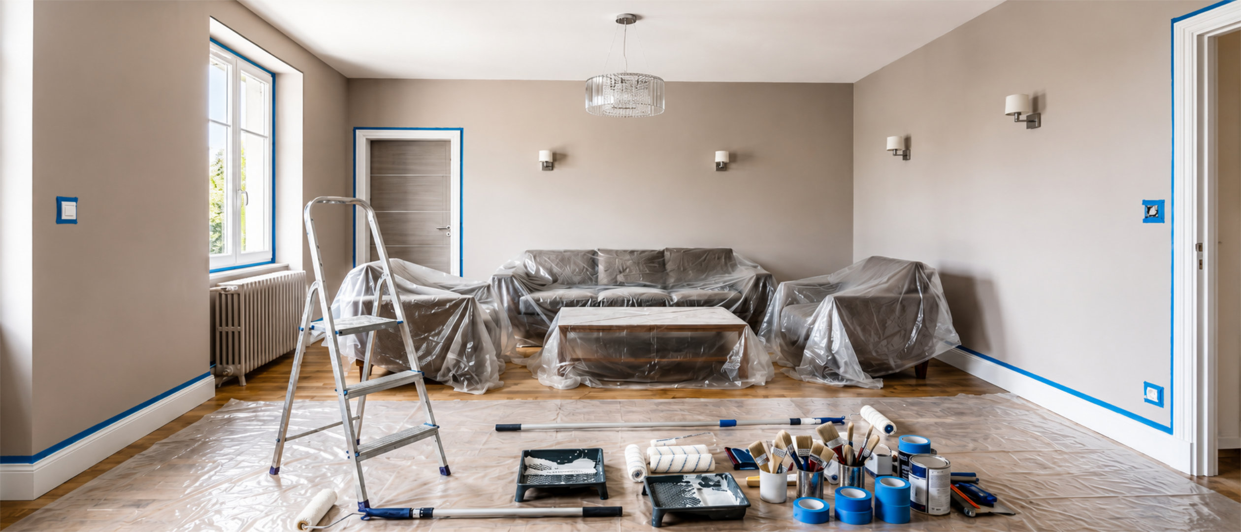 Photo d'un appartement en cours de peinture