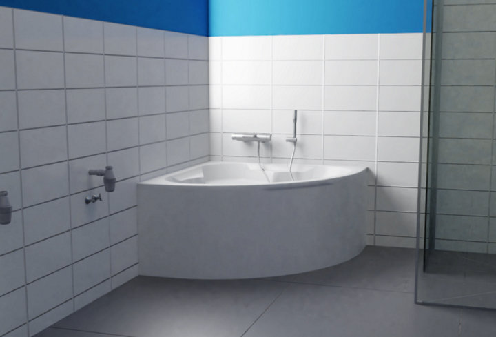 Installation de la baignoire d'angle