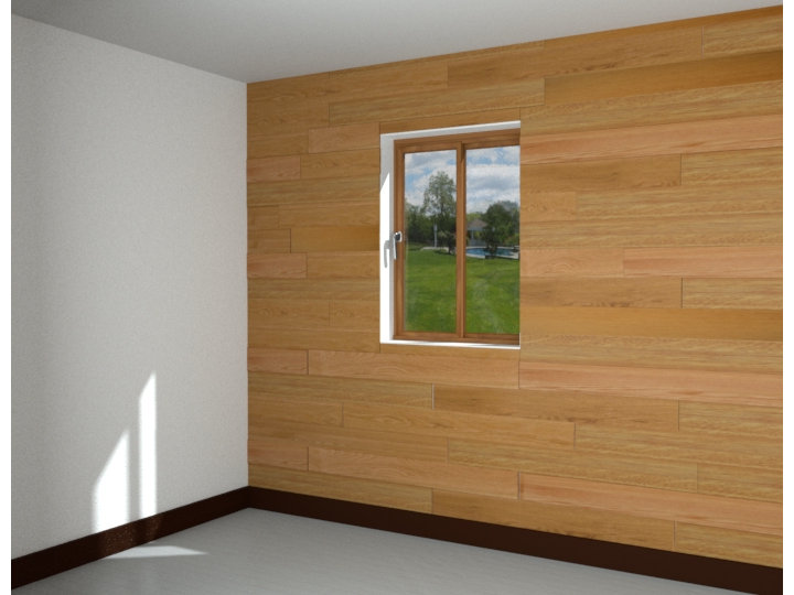 Mur avec une fenêtre et du lambris bois posé horizontalement