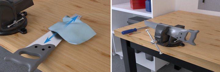 Nettoyer ame scie avec chiffon puis lame sur un étau