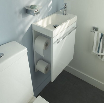 Lave-mains meuble et dérouleur de papier toilette